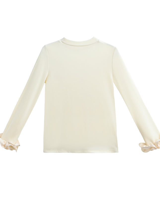 kids atelier tulleen Champagne Top with Satin Ruffle Cuffs