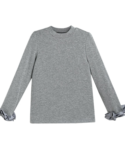 kids atelier tulleen Heather Gray Top with Satin Ruffle Cuffs