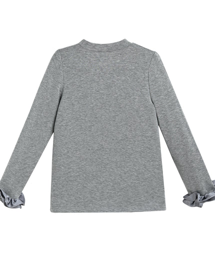 kids atelier tulleen Heather Gray Top with Satin Ruffle Cuffs