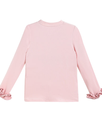 kids atelier tulleen Peach Top with Satin Ruffle Cuffs