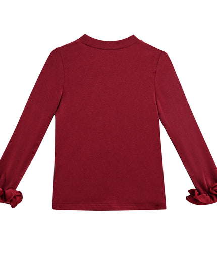 kids atelier tulleen Red Top with Satin Ruffle Cuffs