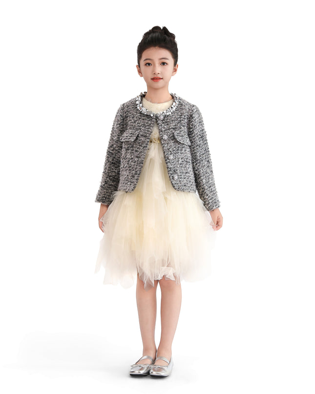 kids atelier tulleen Gray Bouclé Jewel-Collar Jacket
