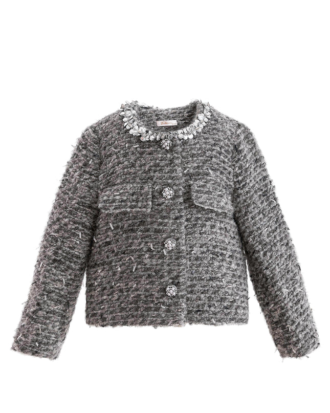 kids atelier tulleen Gray Bouclé Jewel-Collar Jacket
