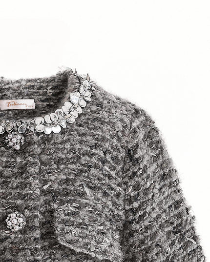 kids atelier tulleen Gray Bouclé Jewel-Collar Jacket