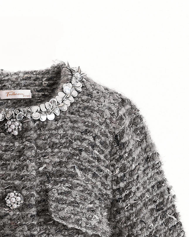 kids atelier tulleen Gray Bouclé Jewel-Collar Jacket