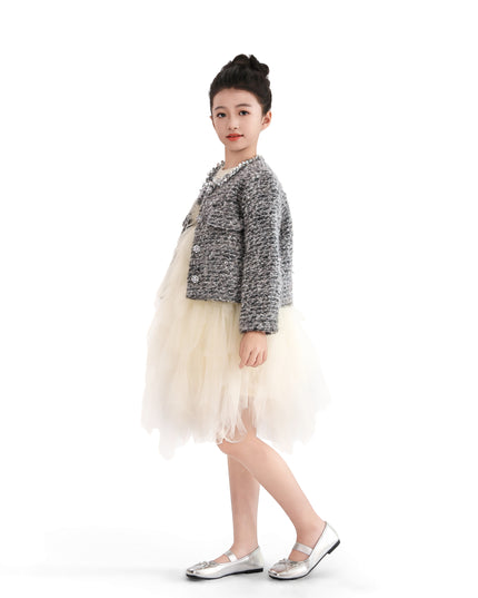 kids atelier tulleen Gray Bouclé Jewel-Collar Jacket