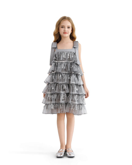 kids atelier tulleen Silver Tiered Ruffle Dress
