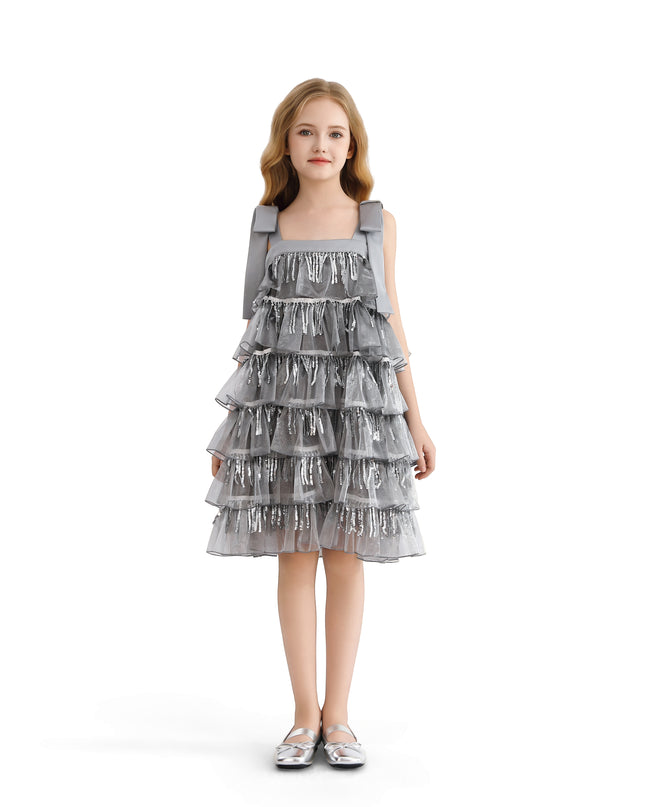 kids atelier tulleen Silver Tiered Ruffle Dress