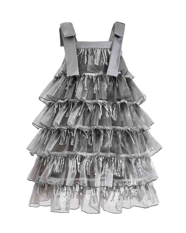 kids atelier tulleen Silver Tiered Ruffle Dress
