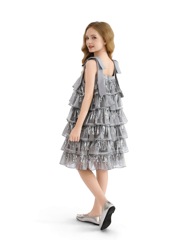 kids atelier tulleen Silver Tiered Ruffle Dress