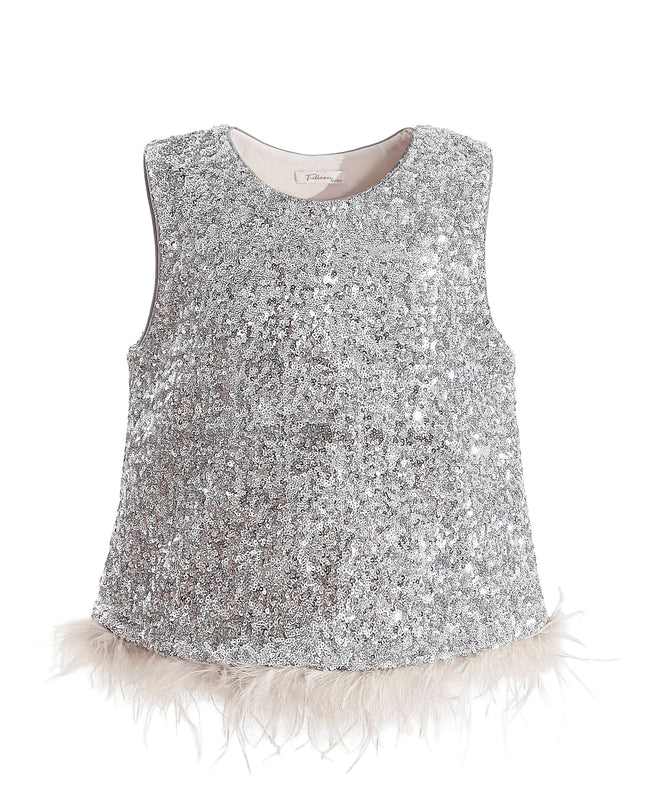 kids atelier tulleen Silver Sequin Feather-Trim Set