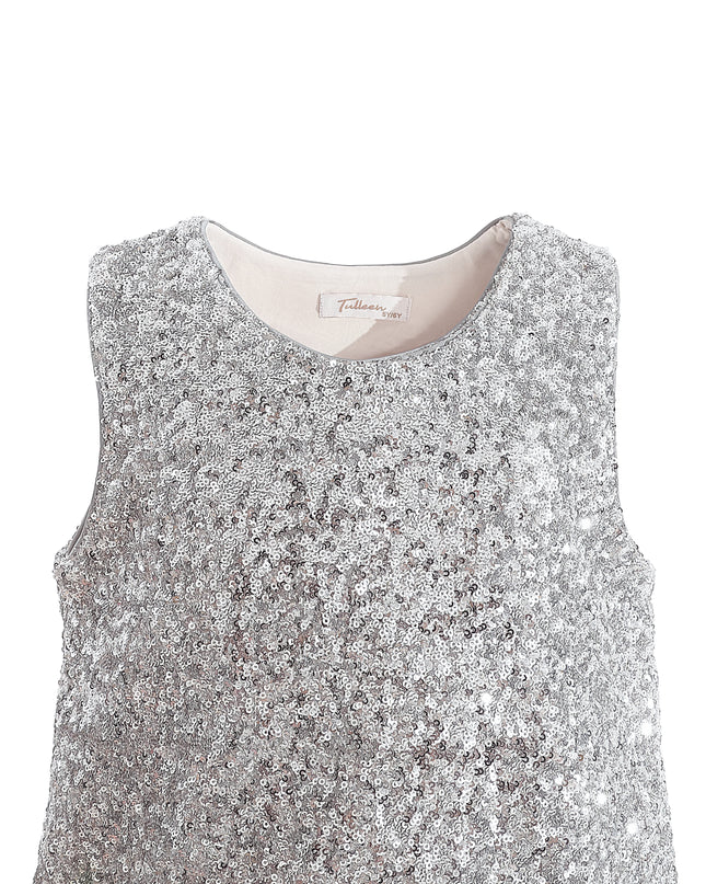 kids atelier tulleen Silver Sequin Feather-Trim Set