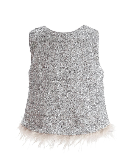 kids atelier tulleen Silver Sequin Feather-Trim Set