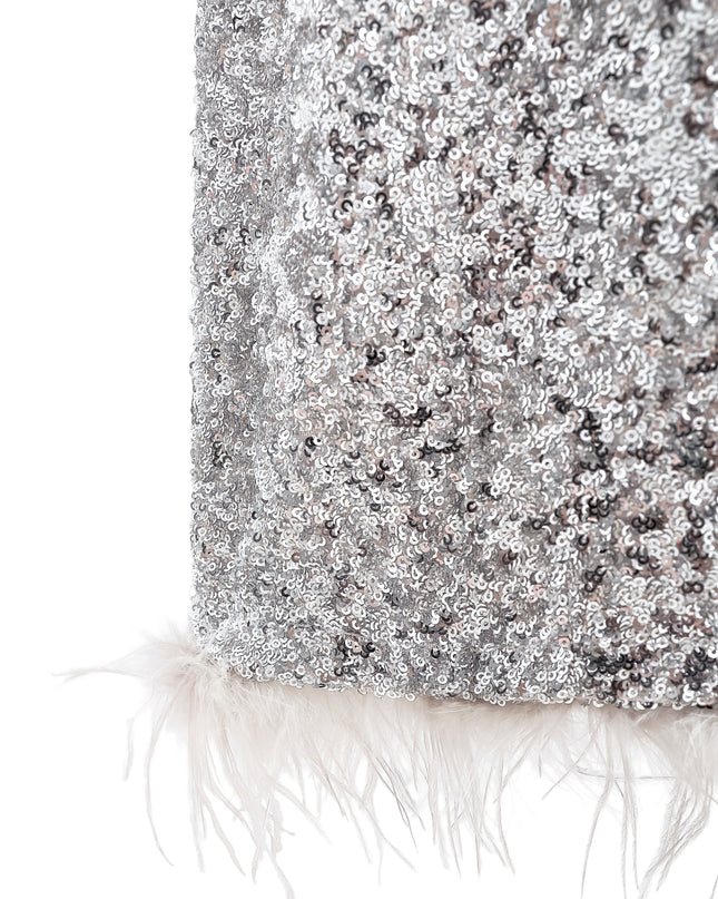 kids atelier tulleen Silver Sequin Feather-Trim Set