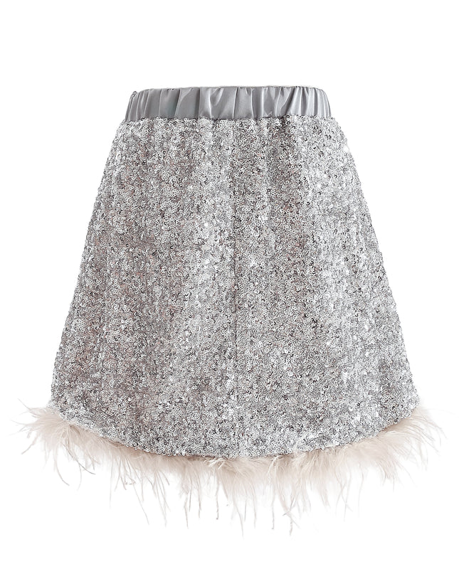 kids atelier tulleen Silver Sequin Feather-Trim Set