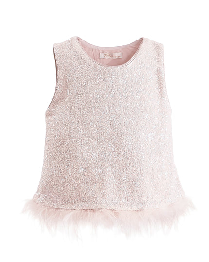 kids atelier tulleen Peach Sequin Feather-Trim Set