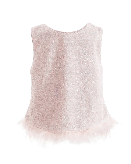 kids atelier tulleen Peach Sequin Feather-Trim Set