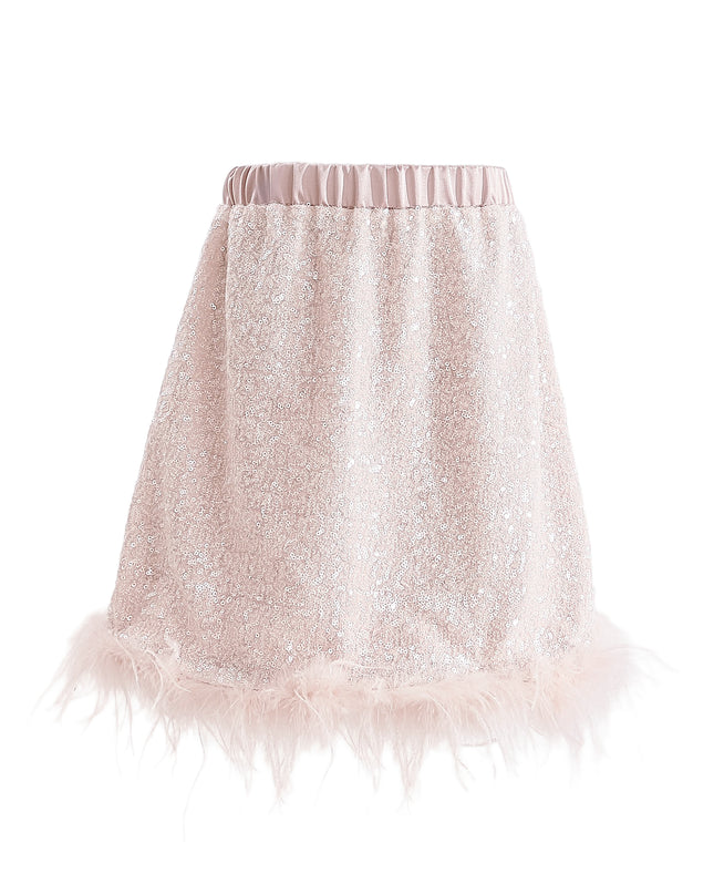 kids atelier tulleen Peach Sequin Feather-Trim Set