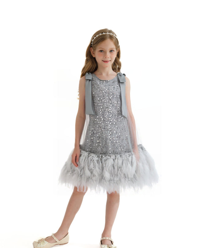 kids atelier tulleen Silver Sequin Feather Dress