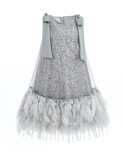 kids atelier tulleen Silver Sequin Feather Dress