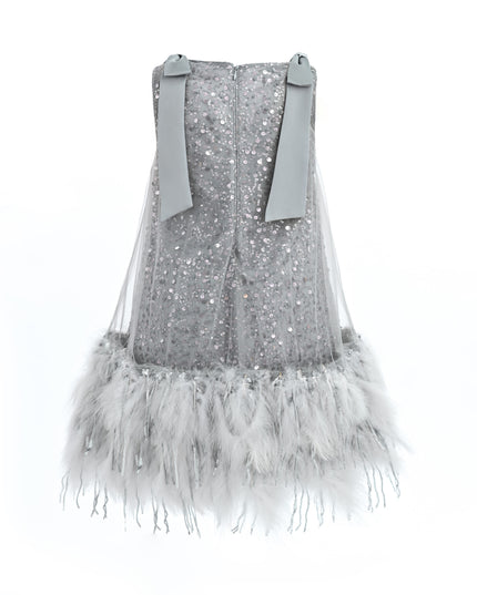 kids atelier tulleen Silver Sequin Feather Dress