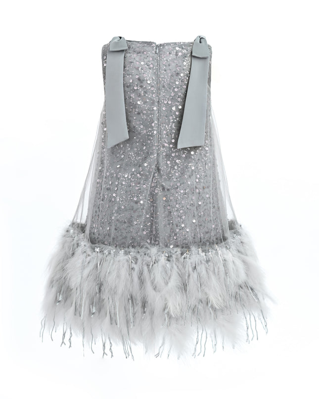 kids atelier tulleen Silver Sequin Feather Dress