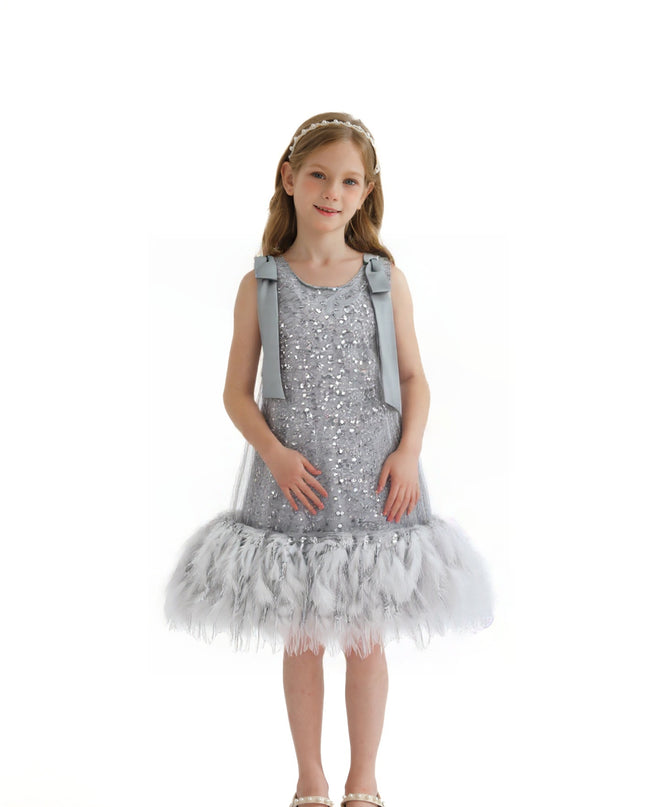 kids atelier tulleen Silver Sequin Feather Dress