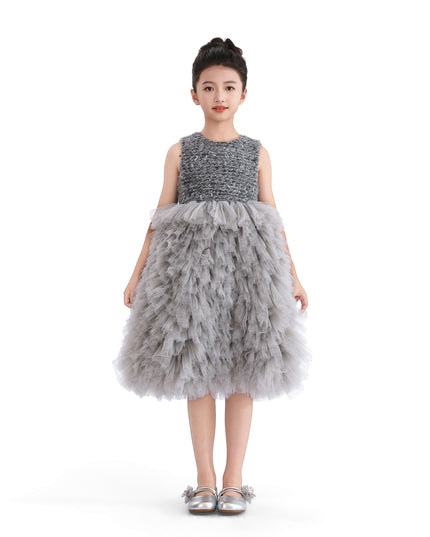 kids atelier tulleen Gray Textured Bodice Tulle Gown