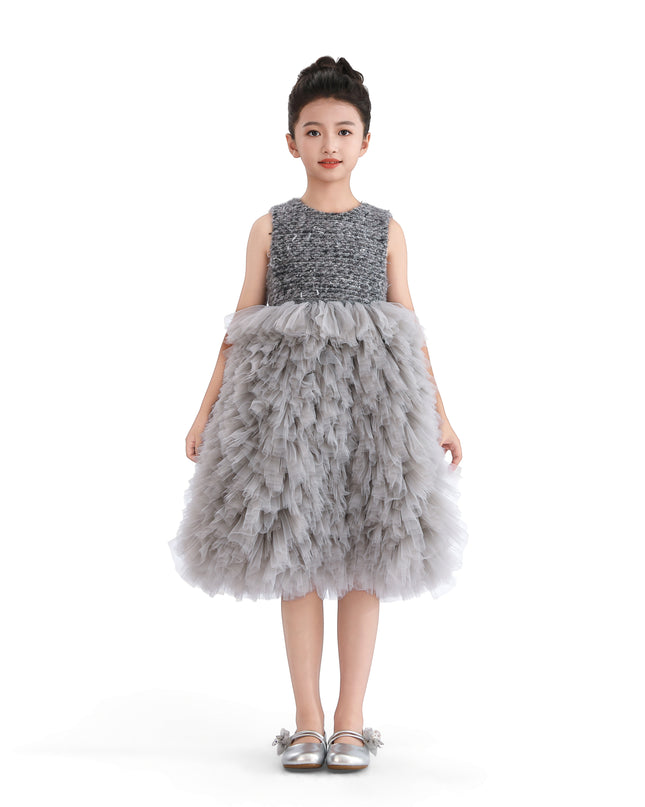 kids atelier tulleen Gray Textured Bodice Tulle Gown