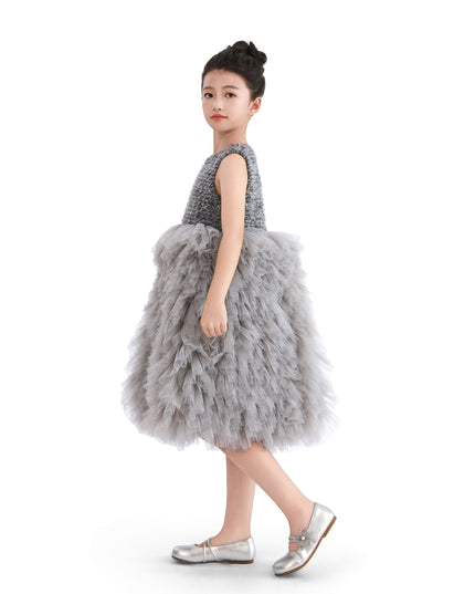 kids atelier tulleen Gray Textured Bodice Tulle Gown