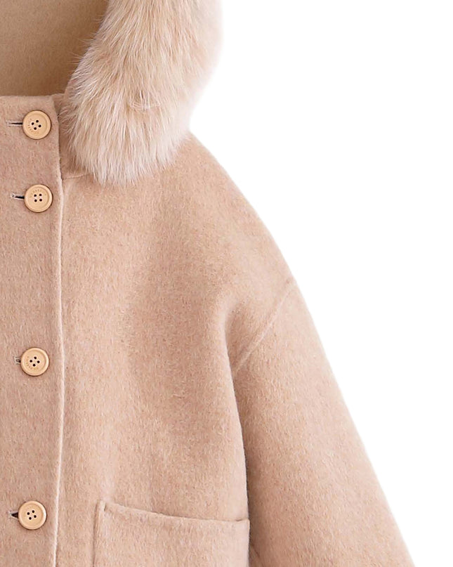 kids atelier tulleen Champagne Wool Coat with Faux Fur Hood