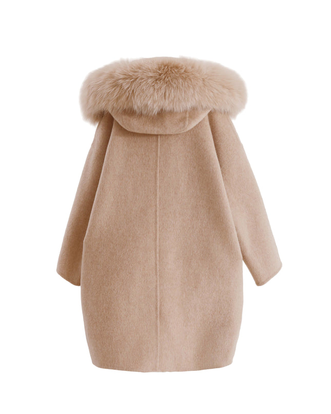 kids atelier tulleen Champagne Wool Coat with Faux Fur Hood