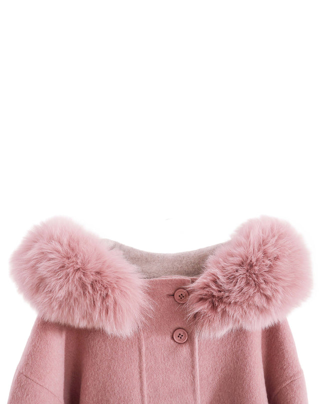 kids atelier tulleen Pink Wool Coat with Faux Fur Hood