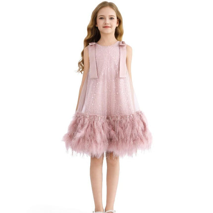 kids atelier tulleen Pink Sequin Feather Dress