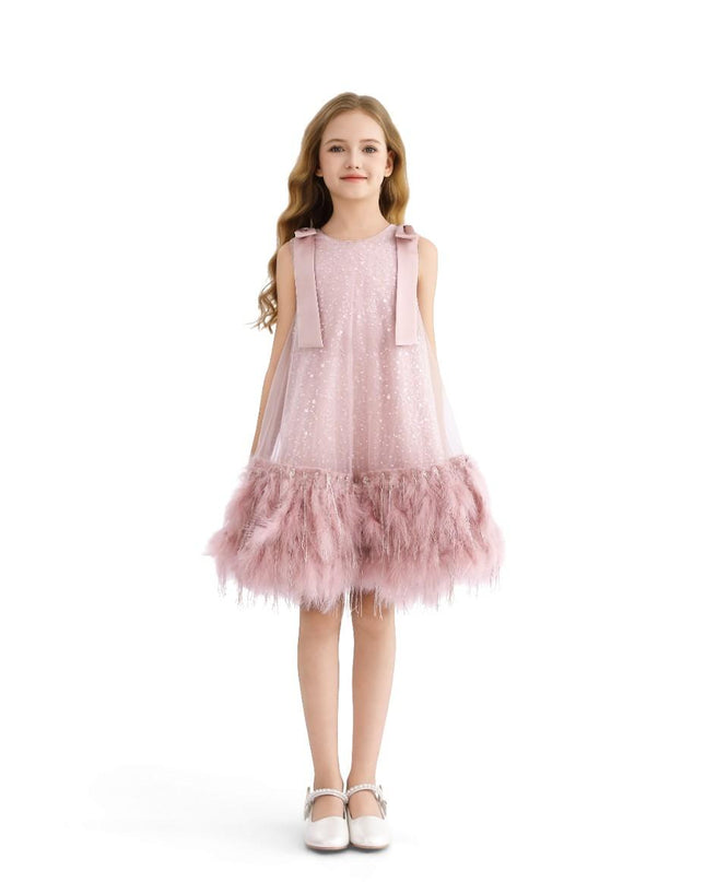 kids atelier tulleen Pink Sequin Feather Dress