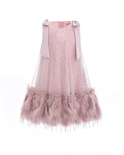 kids atelier tulleen Pink Sequin Feather Dress