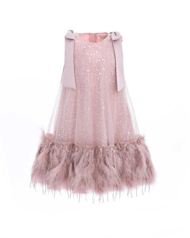 kids atelier tulleen Pink Sequin Feather Dress