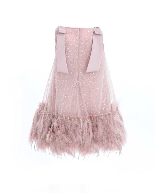 kids atelier tulleen Pink Sequin Feather Dress