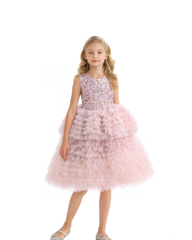 kids atelier tulleen Pink Sparkle Tiered Tulle Dress