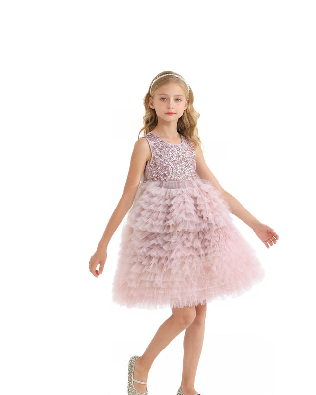 kids atelier tulleen Pink Sparkle Tiered Tulle Dress