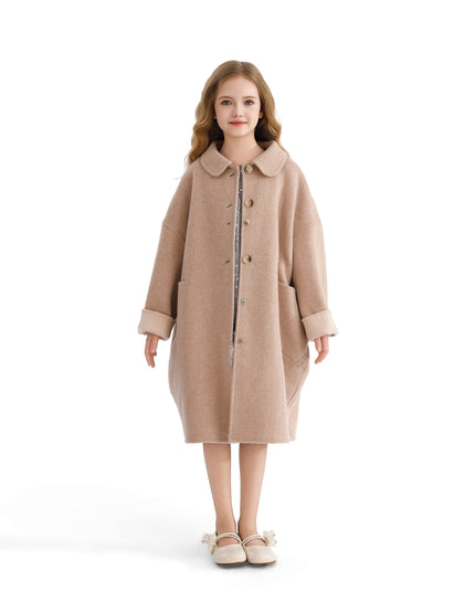 kids atelier tulleen Champagne Wool Coat with Peter Pan Collar