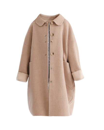 kids atelier tulleen Champagne Wool Coat with Peter Pan Collar