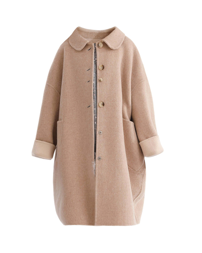 kids atelier tulleen Champagne Wool Coat with Peter Pan Collar