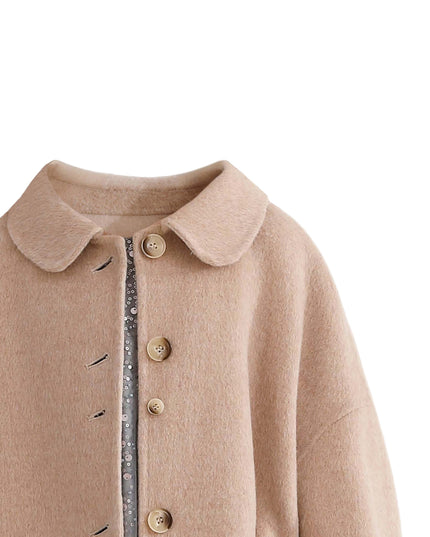 kids atelier tulleen Champagne Wool Coat with Peter Pan Collar