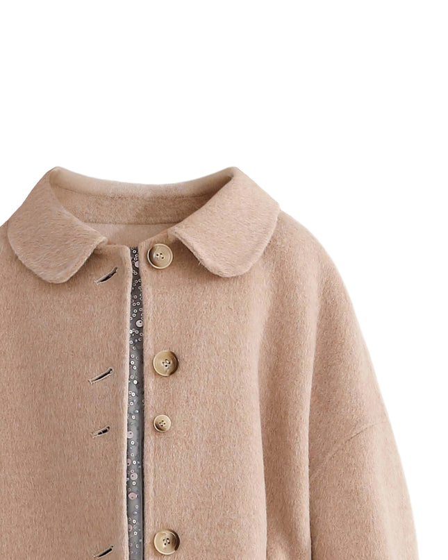 kids atelier tulleen Champagne Wool Coat with Peter Pan Collar