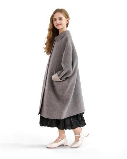 kids atelier tulleen Gray Wool Coat with Peter Pan Collar