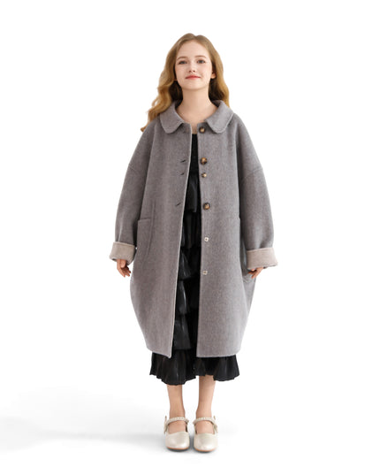 kids atelier tulleen Gray Wool Coat with Peter Pan Collar