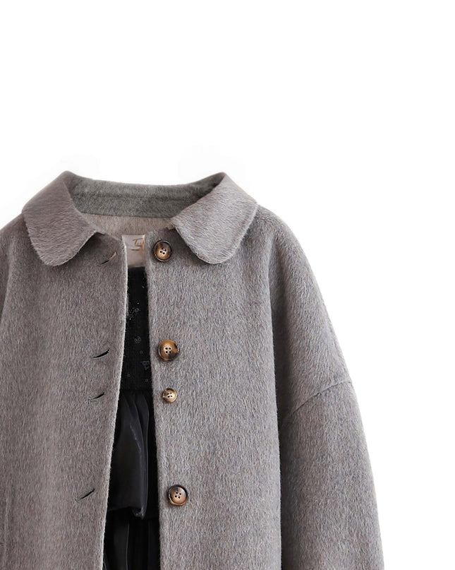 kids atelier tulleen Gray Wool Coat with Peter Pan Collar