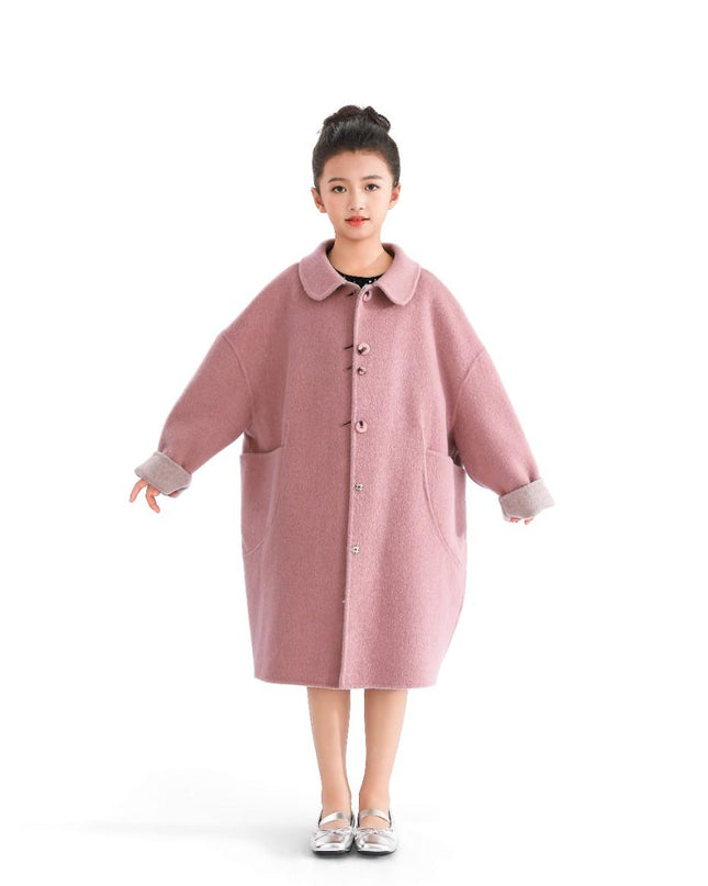 kids atelier tulleen Pink Wool Coat with Peter Pan Collar