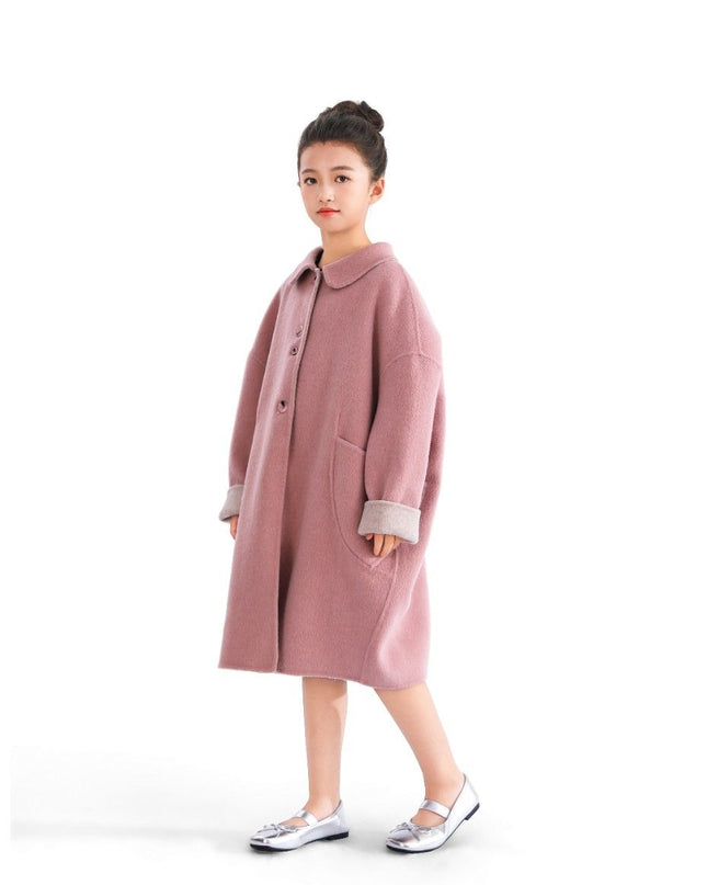 kids atelier tulleen Pink Wool Coat with Peter Pan Collar